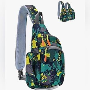 Lecxci Waterproof Green Splatter Sling Bag Outdoor Gorpcore Crossbody Bag